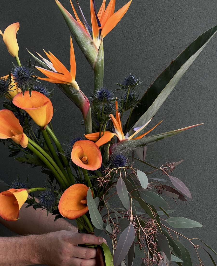 Mixed bouquet with exotic flowers from a florist