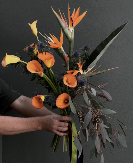 Mixed bouquet with exotic flowers from a florist