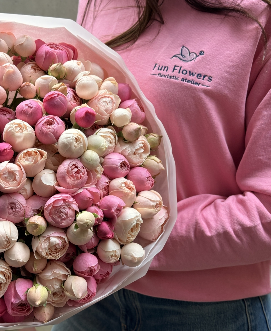 Pušķis ar peoniju krūmu rozēm - PINK BLOSSOM