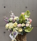Exotic flowers in hatbox “Green softness”