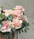 Basket with aromatic French roses “Pink Mondial”