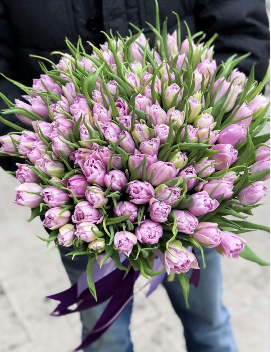 Bouquet of peony lavender tulips